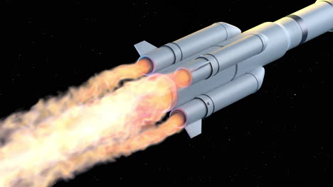 the rocket speed up in the space, 3d rendering.