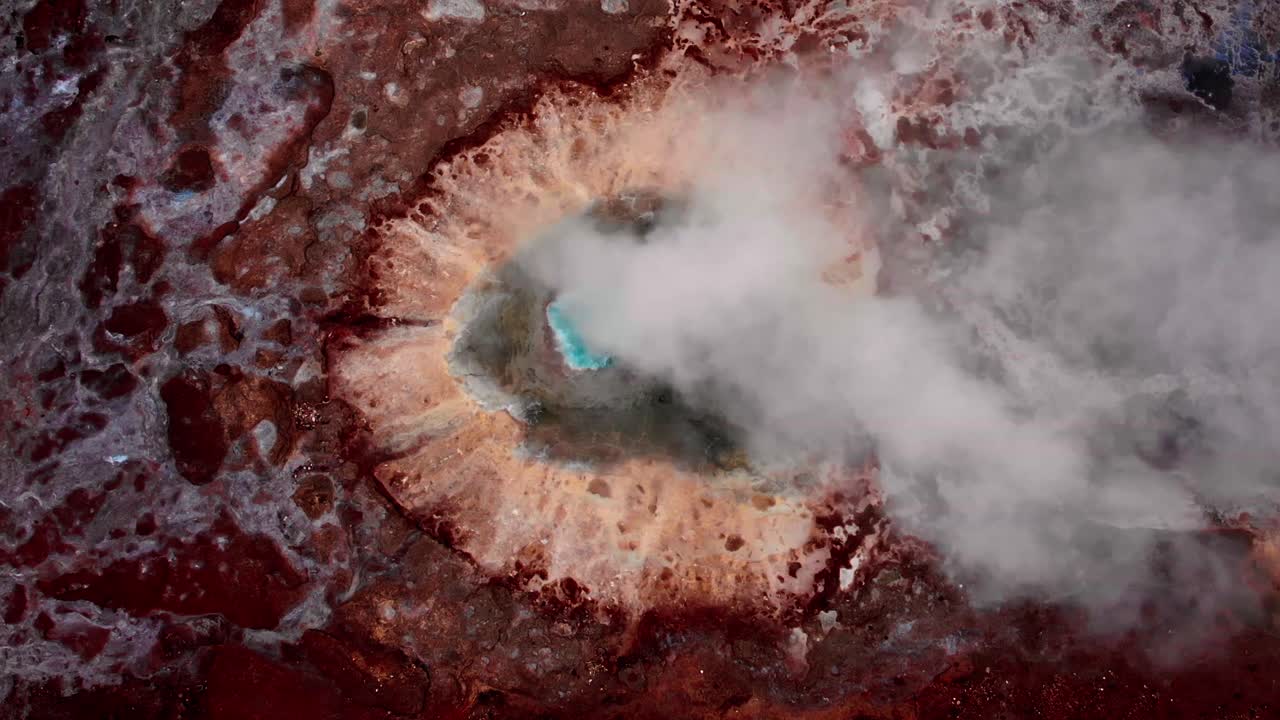 Straight down shot of Geyser eruption in Iceland