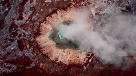 straight down shot of geyser eruption in iceland