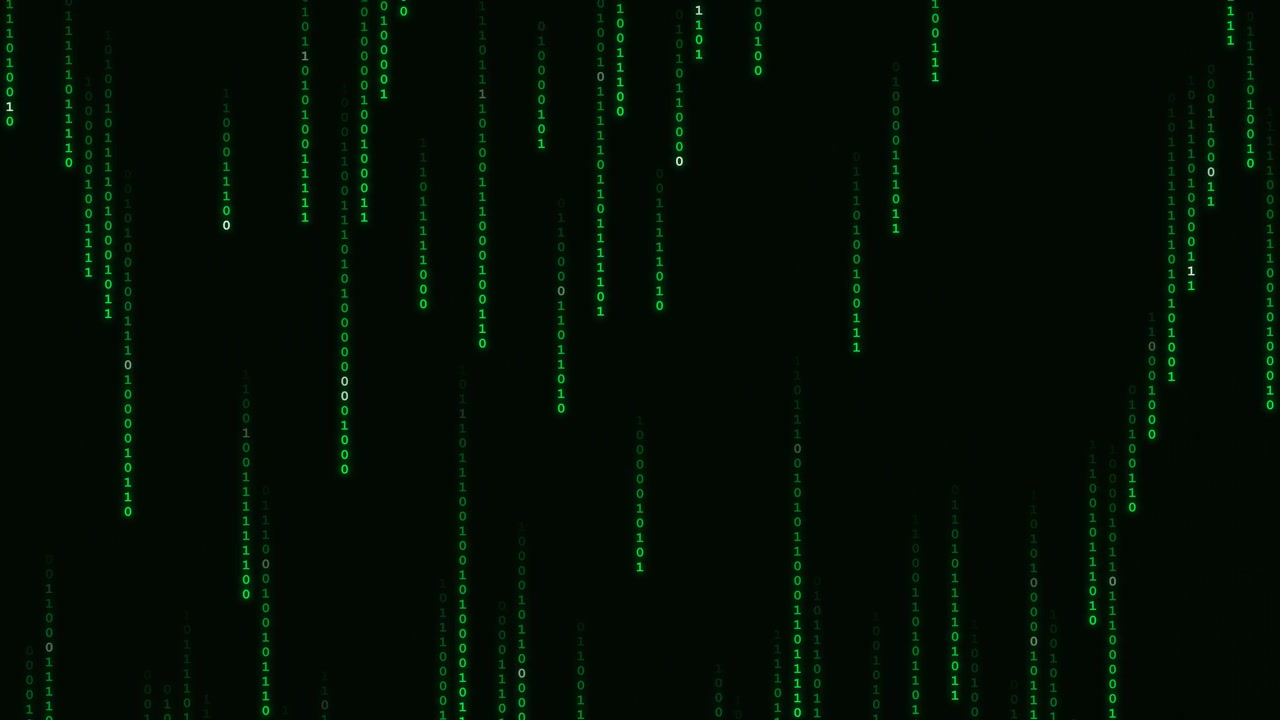 Digital Matrix Rain With Falling Green Binary Code