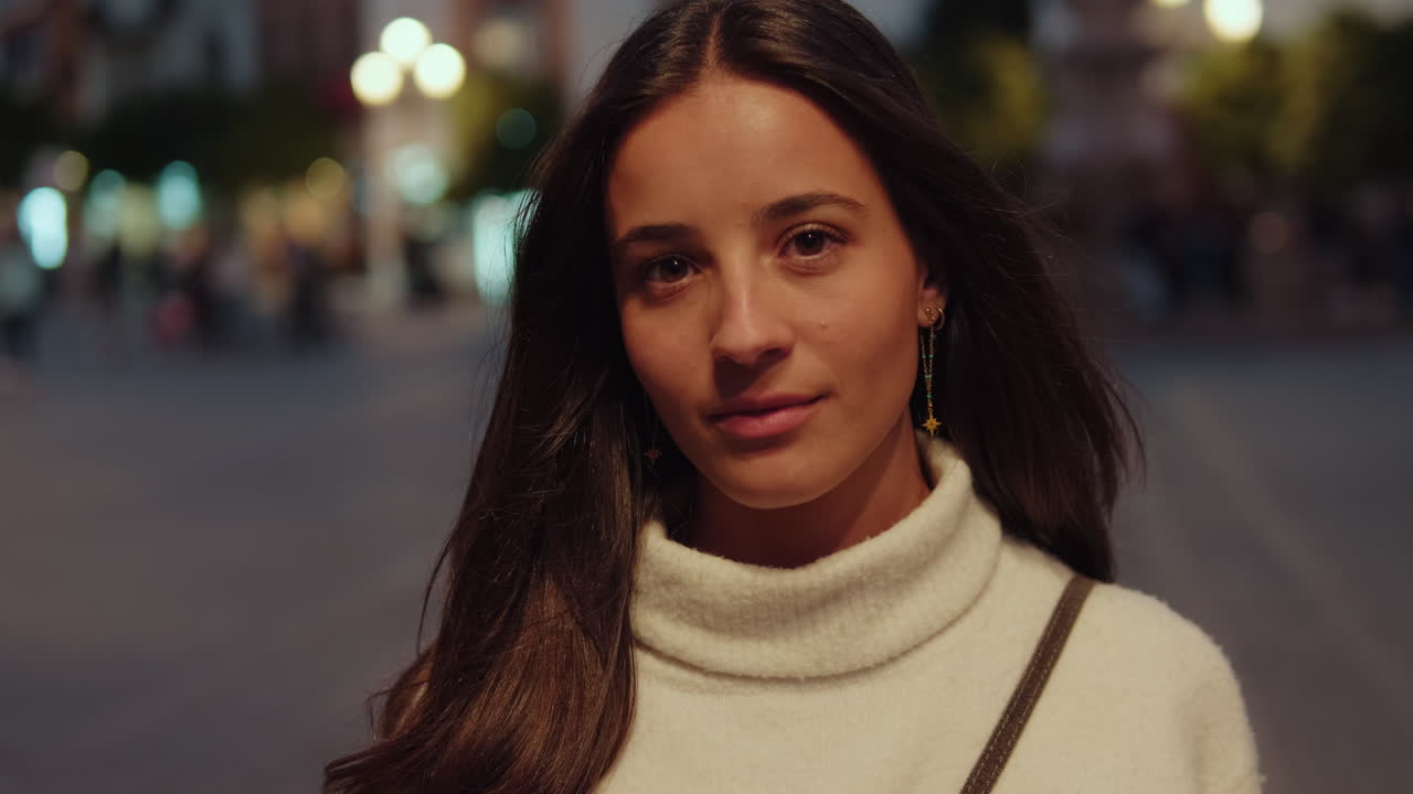 Young Woman Exploring Seville at Night