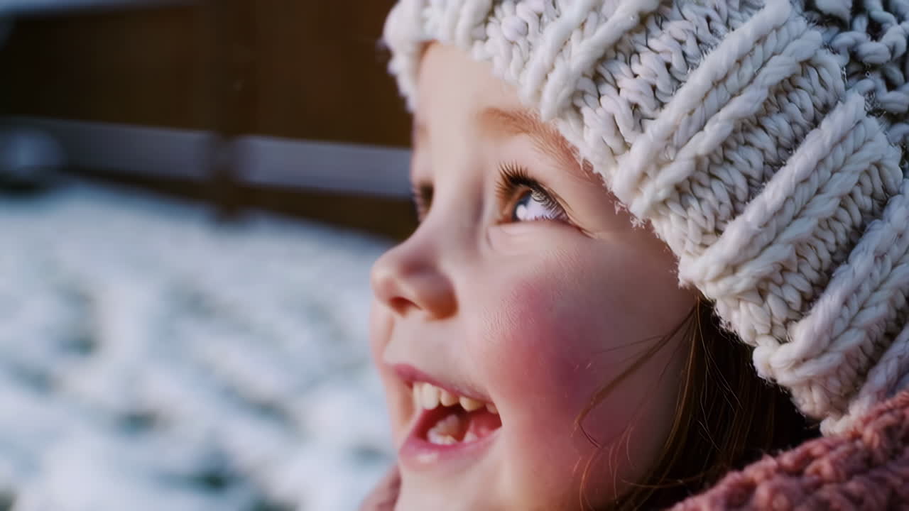A Little Girl is Surprised by the Winter Snow