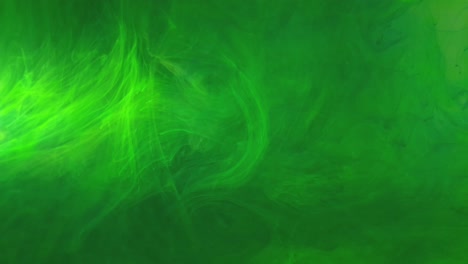 saturated emerald and lime green color acrylic ink flowing and swirling into water, heavily pigmented and beautiful colors make for pretty multi colored clouds for background footage and effects