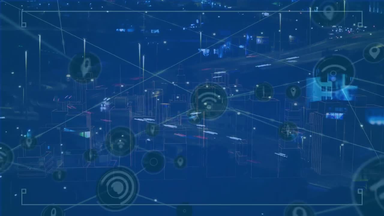 Animation of network of connections over cityscape