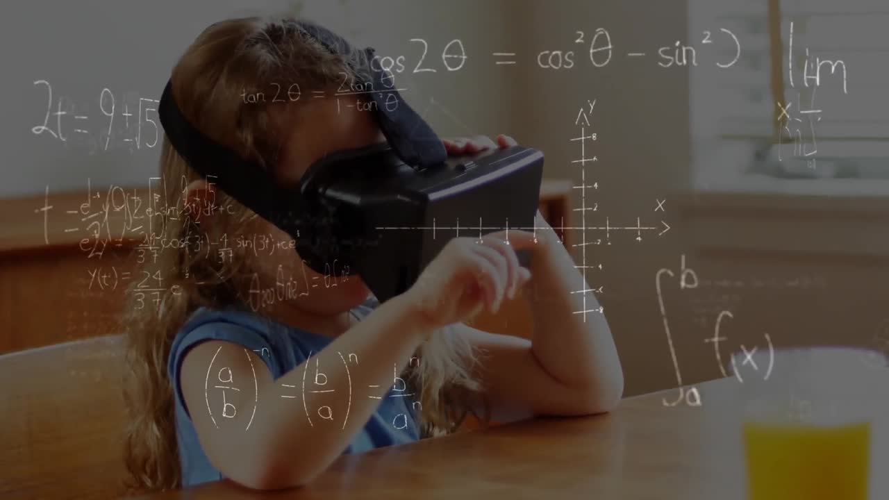Little girl wearing virtual reality headset