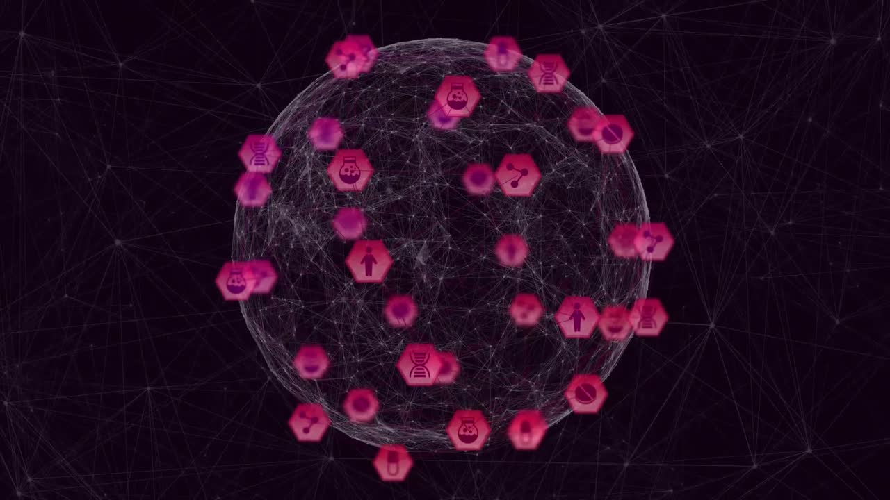 red de iconos digitales contra el globo de red de conexiones