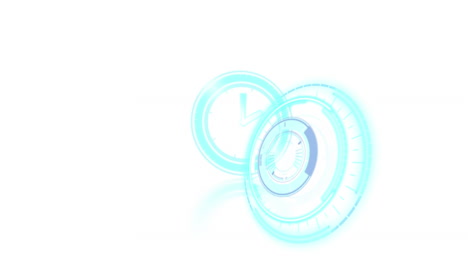 animation of clock moving fast and scope scanning on white background