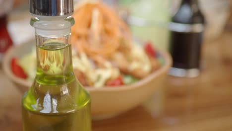 healthy salad with olive oil dressing