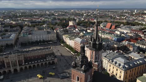 aerial view of krakow main market square, clock tower, st