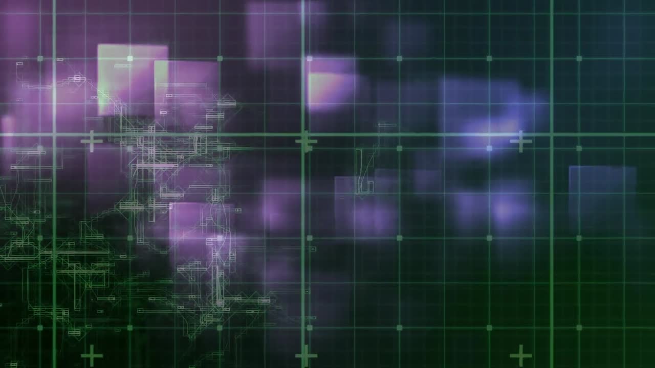 스크린과 그리드 배경에서 디지털 데이터 처리의 애니메이션