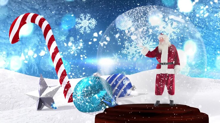 Cute Christmas animation of santa claus in snow globe 4k