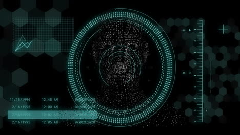 processing futuristic data with circular and hexagonal elements on digital interface