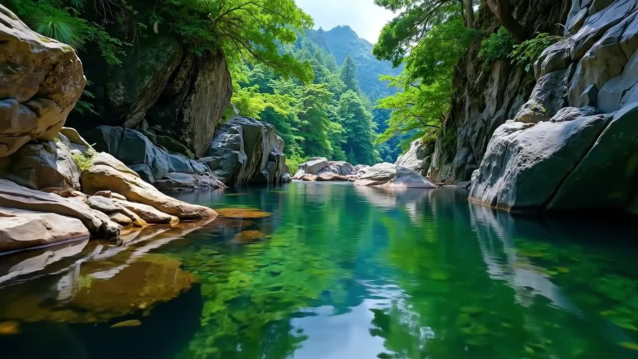 푸른 숲 한가운데에 있는 강