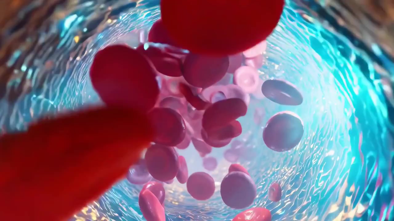 Microscopic View of Red Blood Cells Flowing Through a Vein