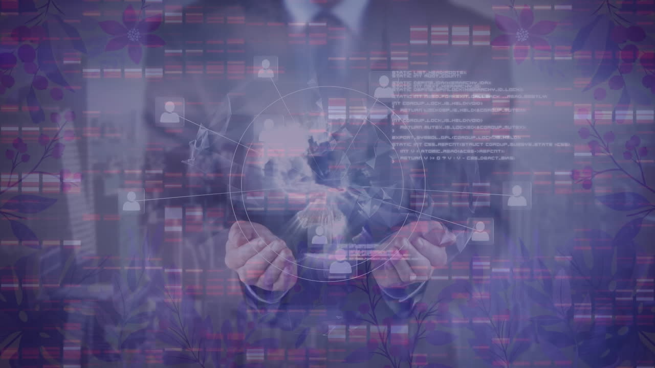 전 세계와 사업가에 대한 범위 스캐닝과 데이터 처리 애니메이션