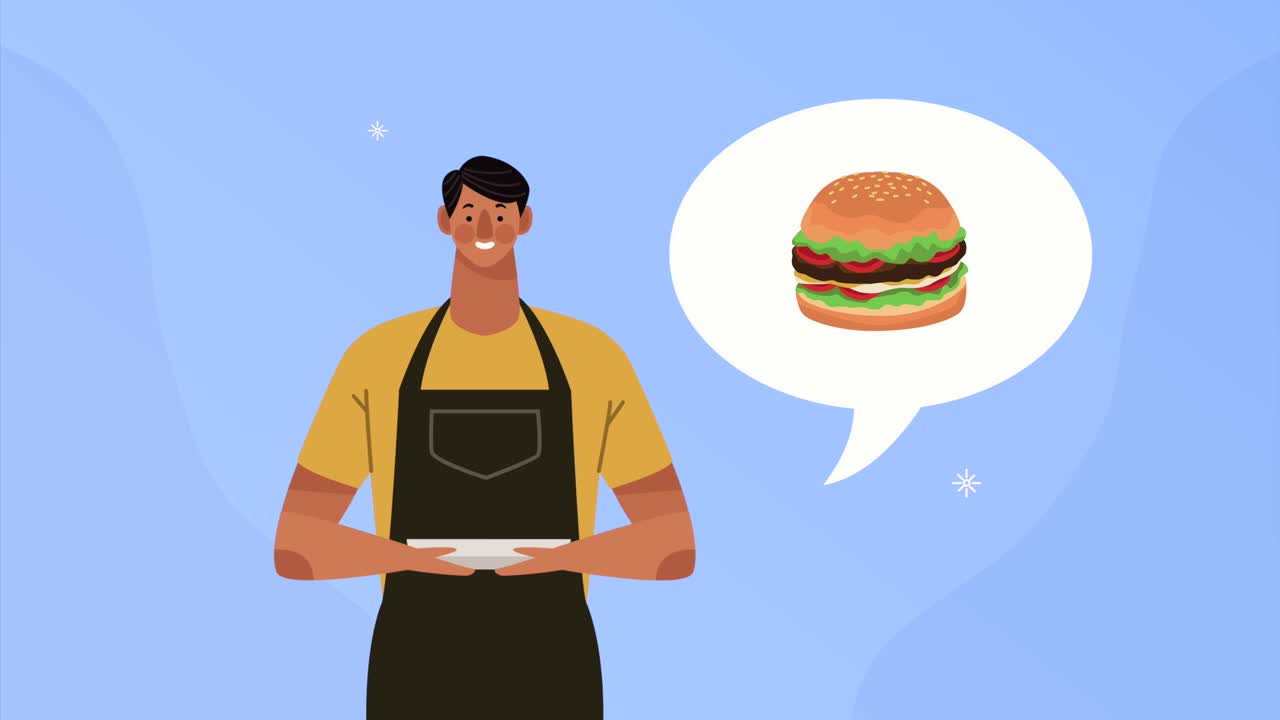 animado de trabajador de servicio de camarero masculino