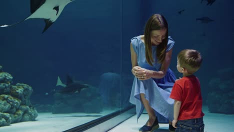 mother and son at the aquarium
