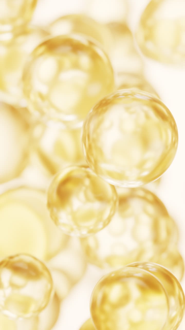 Fondo de burbujas de aceite líquido dorado, renderizado 3D