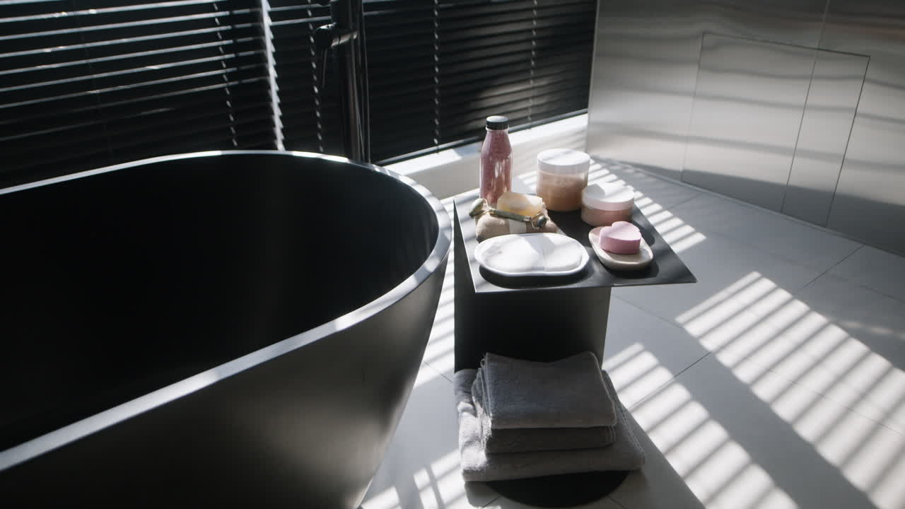 Modern Spa Bathroom with Black Bathtub