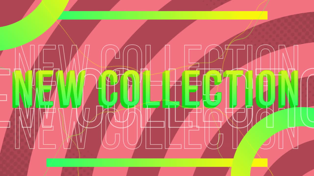 Animation of new collection text over moving pink stripes background