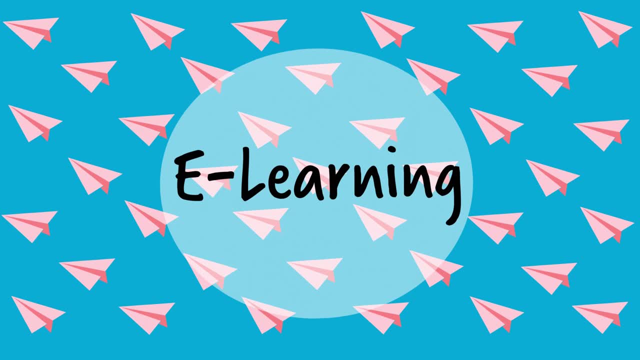 Animation of e learning text over school icons