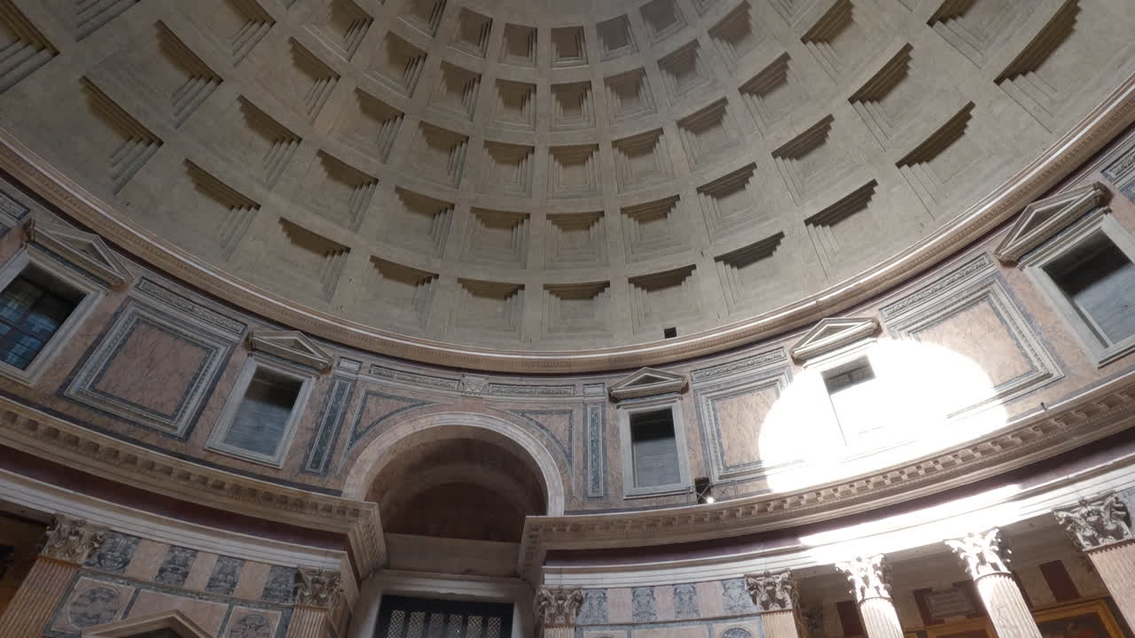 The majestic oculus and coffered dome of the Pantheon in Rome, Italy