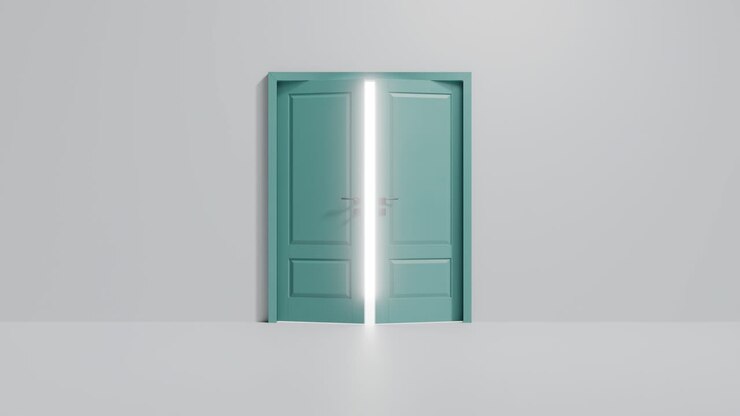 A minimalist depiction of a door opening