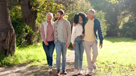 nature, happy and couple walking