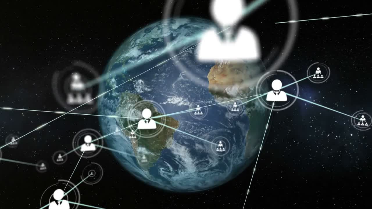 conectores en movimiento y datos digitales con globo digital