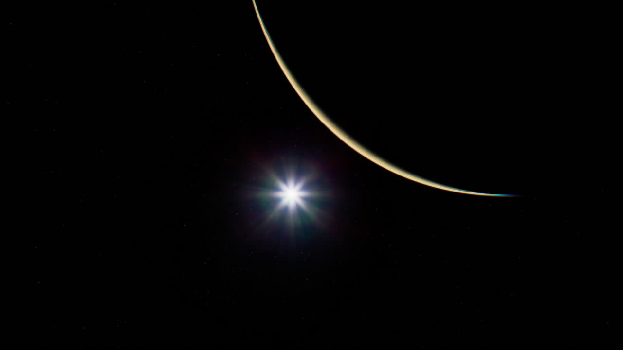 Stunning view of mars with distant sun shining in a dark sky