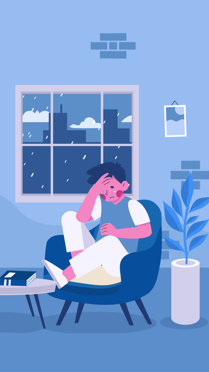 Sad Man Sitting in a Chair at Night