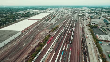 high angle aerial of union pacific railroad - east 5 building, above melrose park, illinois