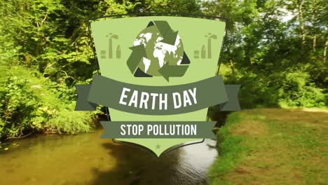 animation of earth day text over landscape