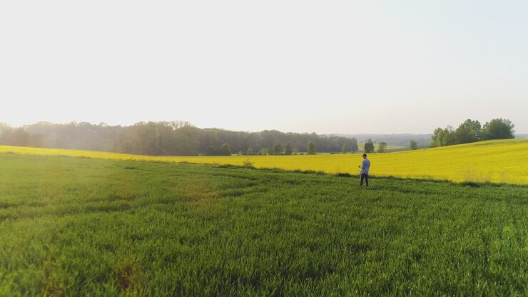 Agriculture Male Farmer Walking On Track Over Agricultural Field While Using Digital Tablet 5