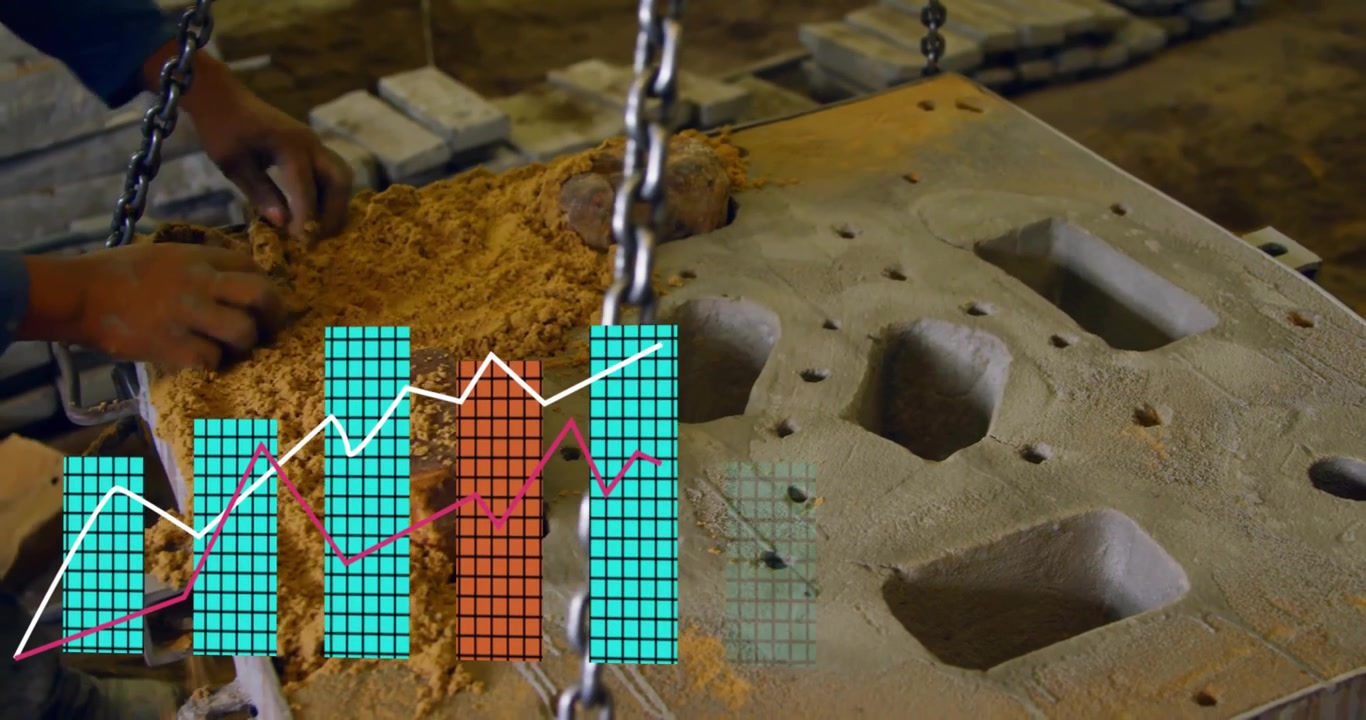 Beim Schwingen der Form bürsten Arbeiter Sand aus Hohlräumen und glätten abwechselnd für den Guss.