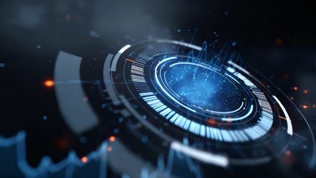 Futuristic Digital Interface with Circular Elements and Vibrant Blue Light Emphasizing Technology and Innovation in a Modern Design