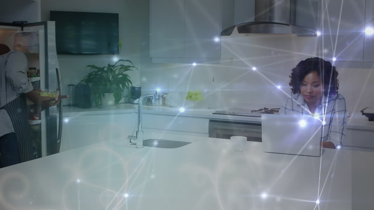 Animation of networks of connections over couple using laptop