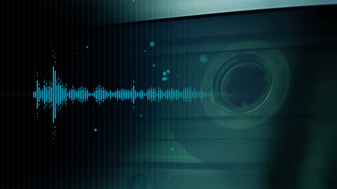 Audio cassette vintage player with sound waveform overlaying