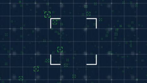 animación de marcadores y procesamiento de datos sobre un fondo oscuro