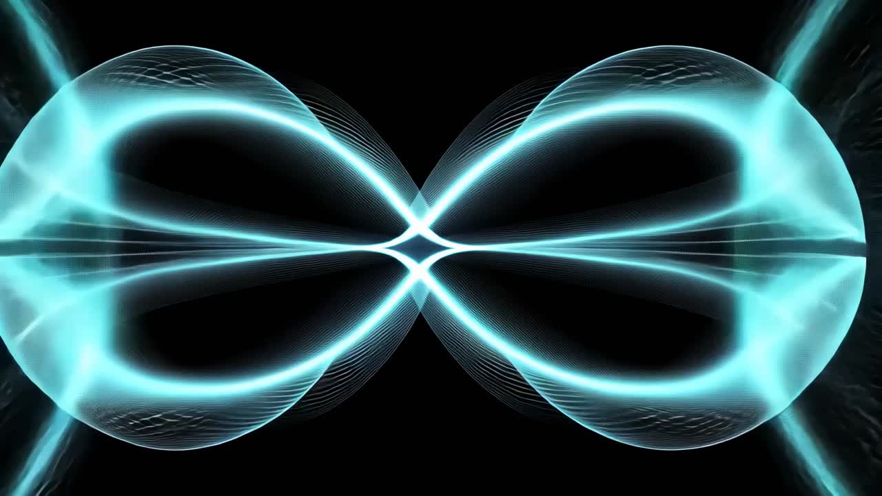 Abstract video of glowing blue waves forming an infinity symbol