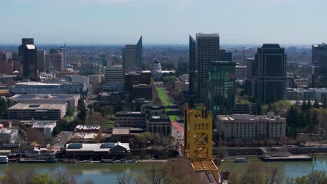 panning to the left drone shot of downtown sacramento and california state capital