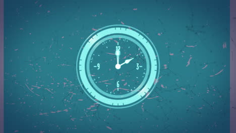 animación de escáner con esfera de reloj sobre redes de conexiones, sobre fondo verde salpicado