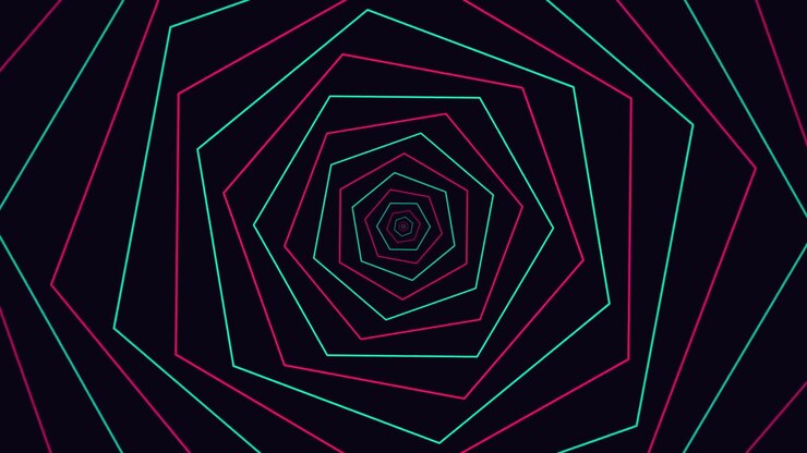Animação Abstrata de Pentágonos Neon Giratórios