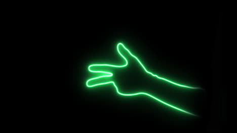 neonlight greencolored hand signs an open scissors.  4k