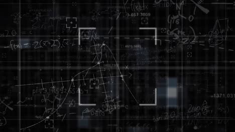 animación de ecuaciones y fórmulas matemáticas flotando sobre la red de cuadrícula contra un fondo negro.