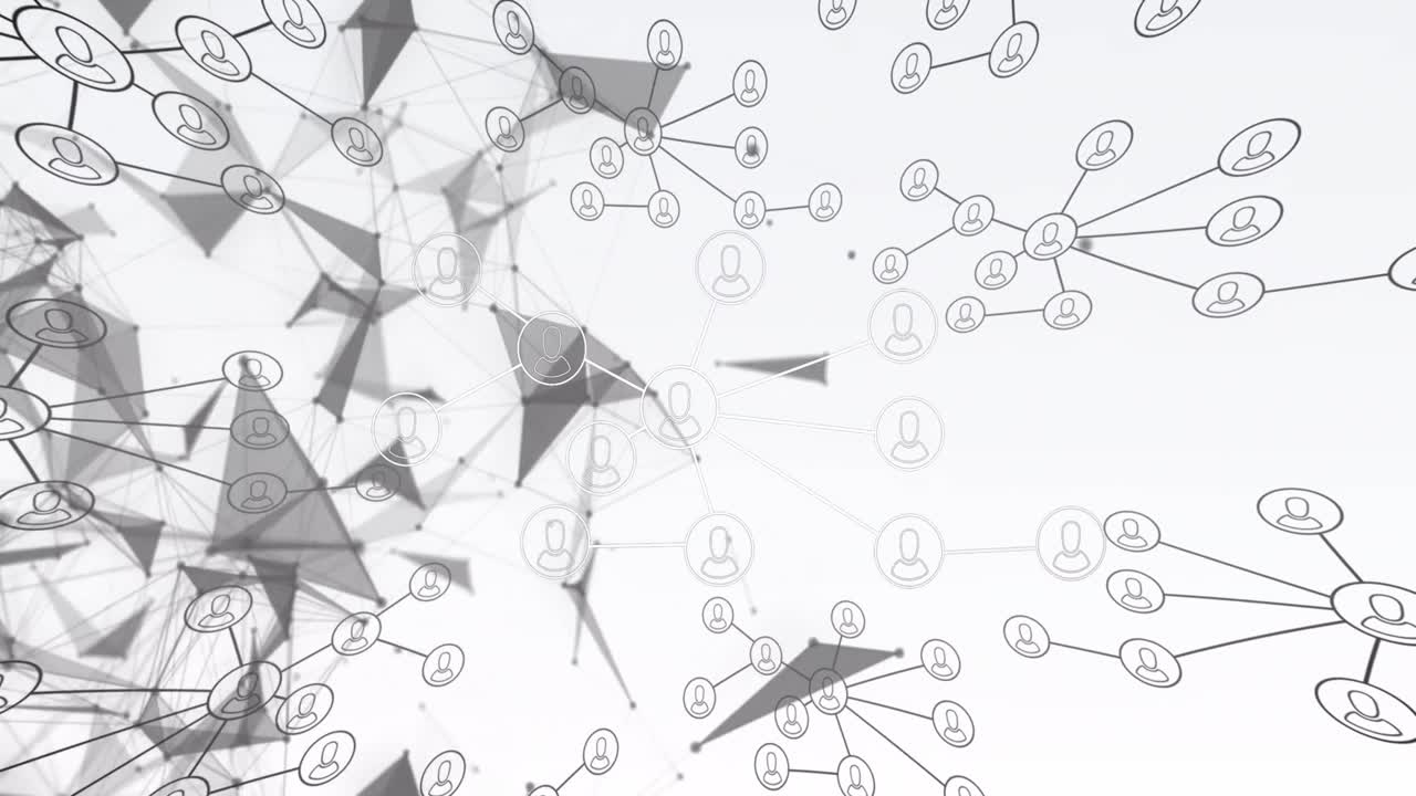 Animation of network of connections with people icons over white background