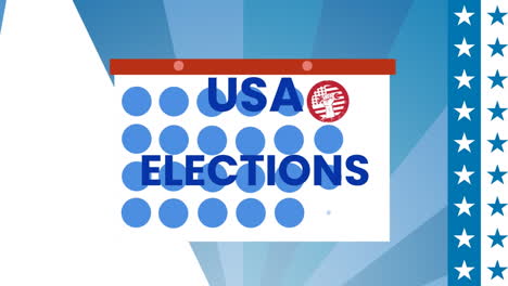 animación de las elecciones de ee.uu. texto con círculos azules, formas de estrellas y rayas