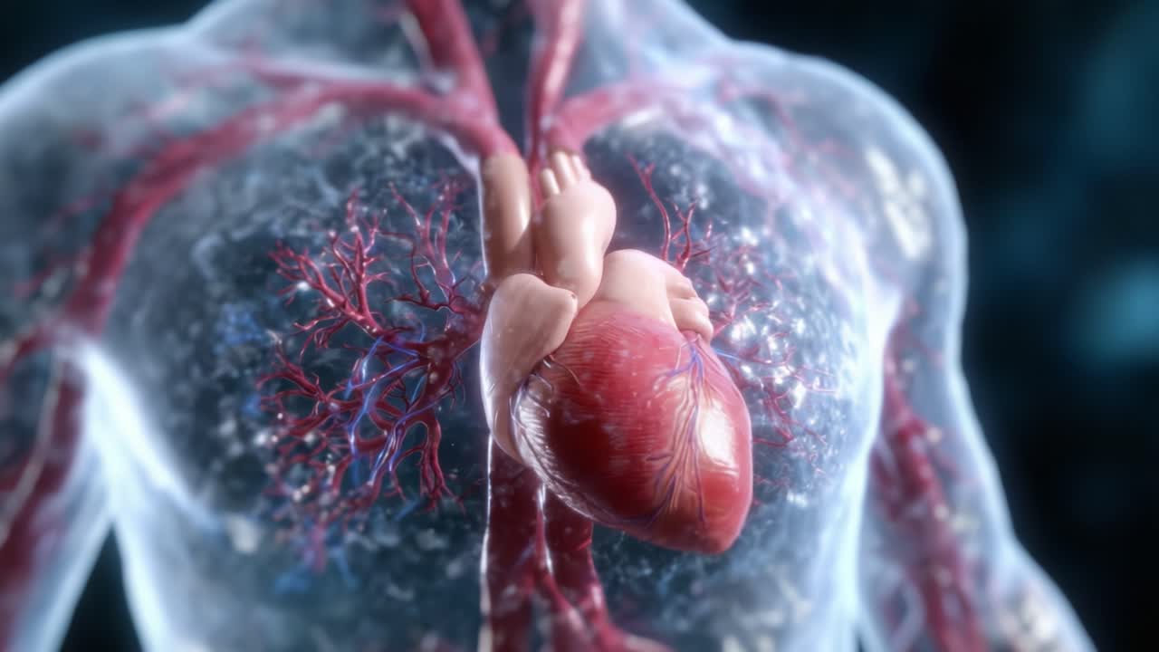 An Insightful Glimpse into Human Anatomy: A Detailed Visualization of the Heart and Circulatory System in a Transparent Body Structure
