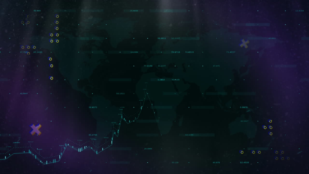 World map data visualization running across dashboard, highlighting data labels and glitch markers