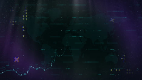 world map data visualization running across dashboard, highlighting data labels and glitch markers